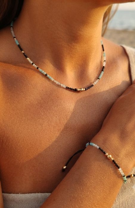 Naszyjnik i bransoletka naturalne amazonit labradoryty spinele i turmaliny