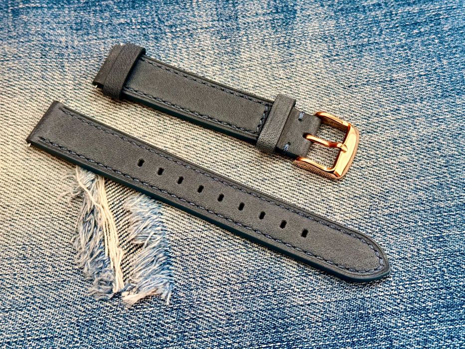 Графитовый синий кожаный ремешок 17 мм.