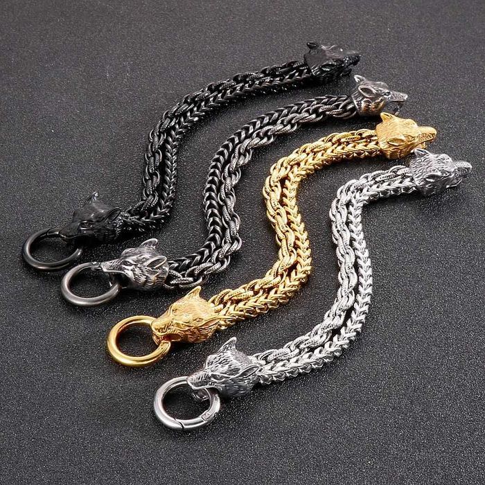 Kwadratowa Pancerka Bransoletka Łańcuch z Wilkami 18K Złoto