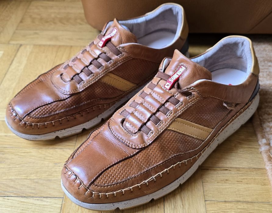 Sneakersy Pikolinos skóra naturalna licowa wsuwane brązowe męskie R41