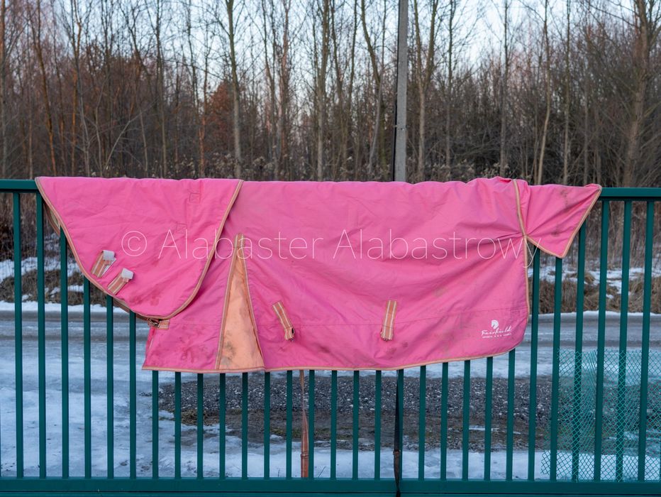 Różowa derka padokowa z kapturem 100g 135 cm