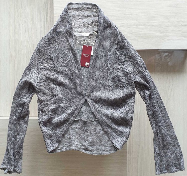 Sweterek wdzianko szary ażurowy wzór M