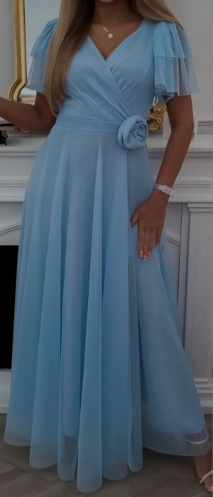 Zjawiskowa błękitna sukienka rozm. 44 idealna dla mamy panny młodej