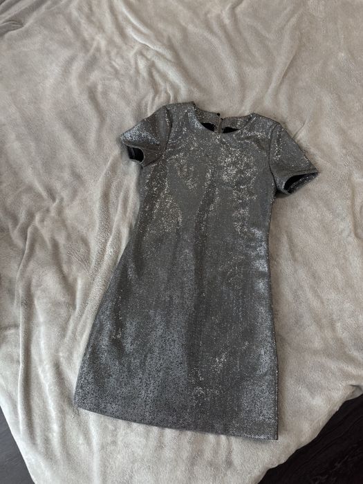Новорічна блискуча срібна сукня XS