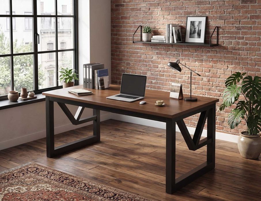 Nowe Biurko Gamingowe Komputerowe 120x60 Cm Loft Industrialne Ciemny Buk Nowoczesne Z Półką Do Pokoju Biura