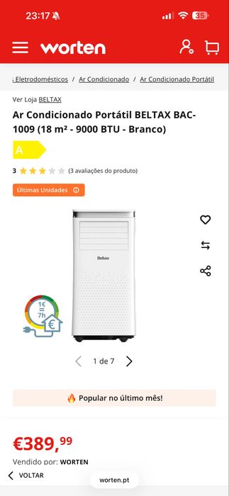 Ar condicionado portatil Beltax BAC-1009