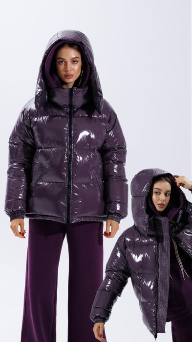 ЗНИЖКА на 58см Лаковий пуфер глянець жіночий куртка бургунді бордо