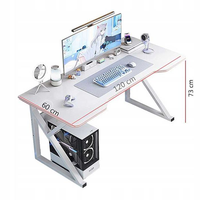 NOWE Biurko Gamingowe Stół Dla Gracza Komputerowe Białe Duże 120 Cm