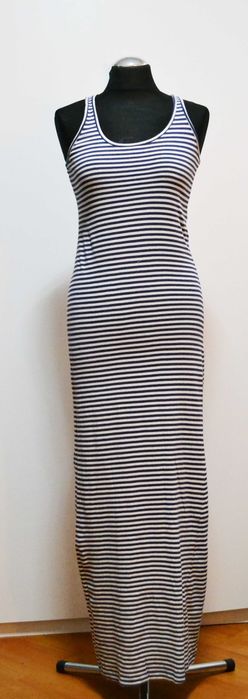 Długa letnia sukienka na ramiączkach, w paski