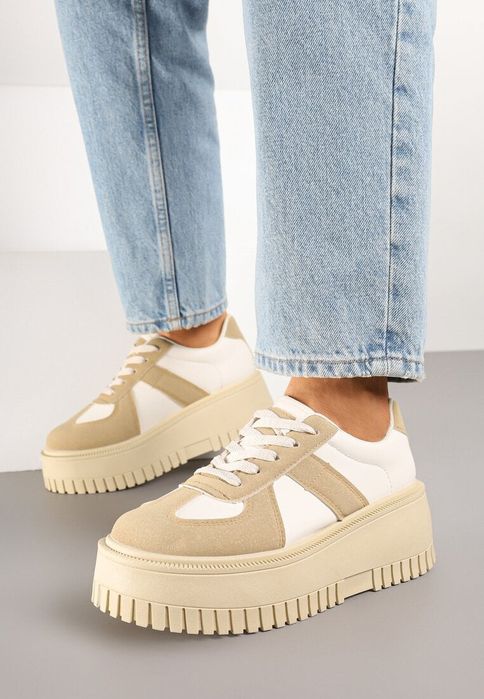 Ciemnobeżowe Sneakersy na Żłobionej Platformie R 37