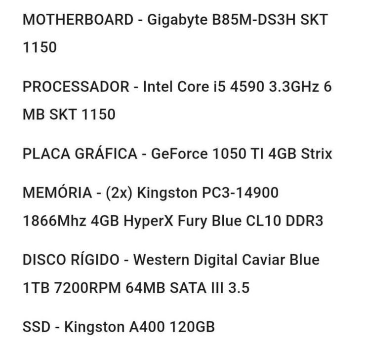 PC Gaming GTX 1050Ti + DDR3 8GB - Sem caixa