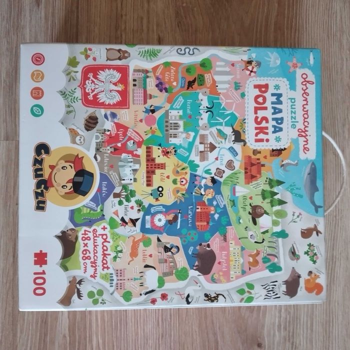 Sprzedam NOWE puzzle obserwacyjne mapa Polski 100elem, plakat