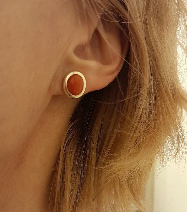 Piękne retro Kolczyki 3.8g Koral Złoto 585