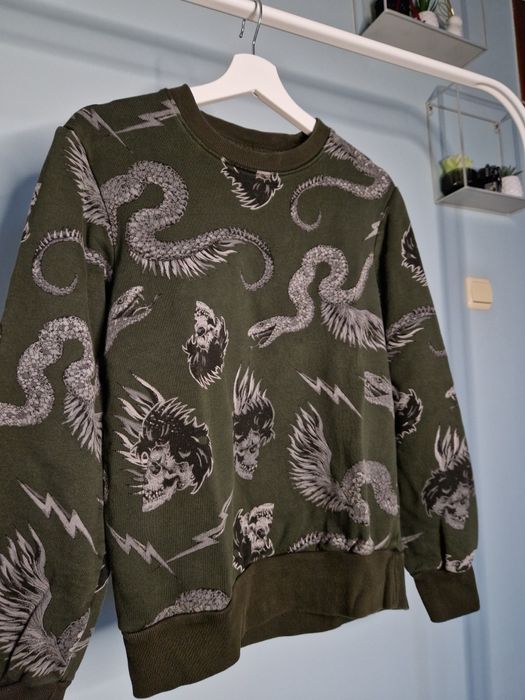 Khaki ciemnozielona bluza męska czaszki węże w print Medicine