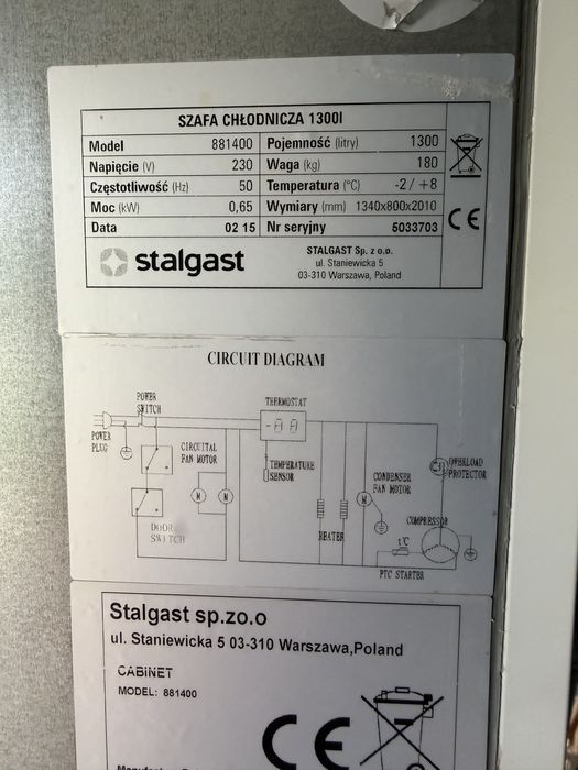 Szafa chłodnicza Stalgast 1300 L