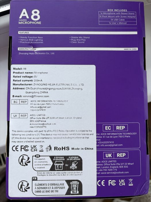 Мікрофон ігровий Ampligame Fifine A6V A8 з RGB підсвіткою