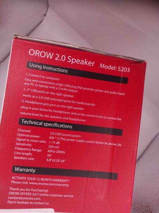 2x orow głośniki komputerowe usb s203