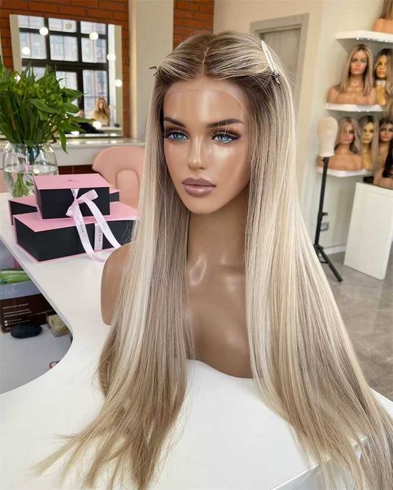 NOWA Termoodporna Peruka Długie Proste Włosy 66 cm Lace Front