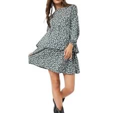 Zielona sukienka w kwiatu falbany przed kolano xs