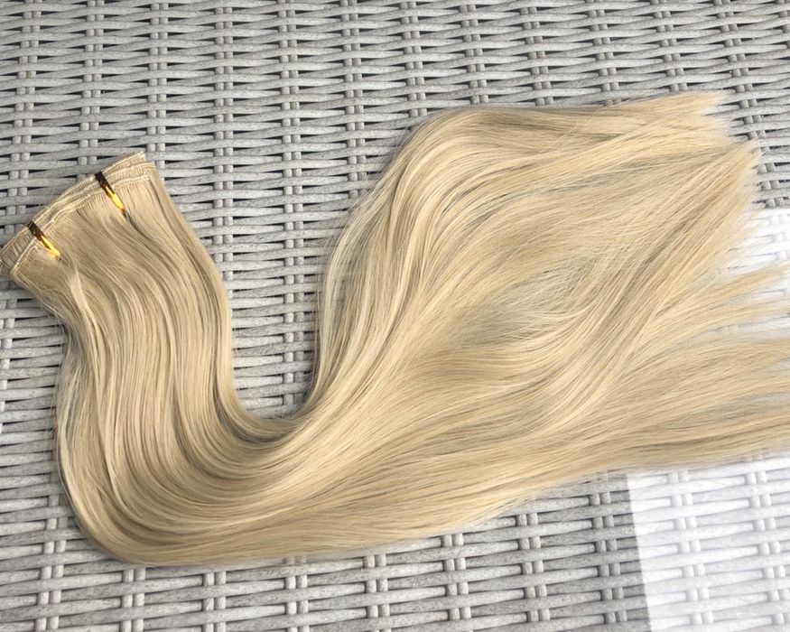 Premium Ultra włosy doczepiane, naturalny jasny blond, clip in 114.