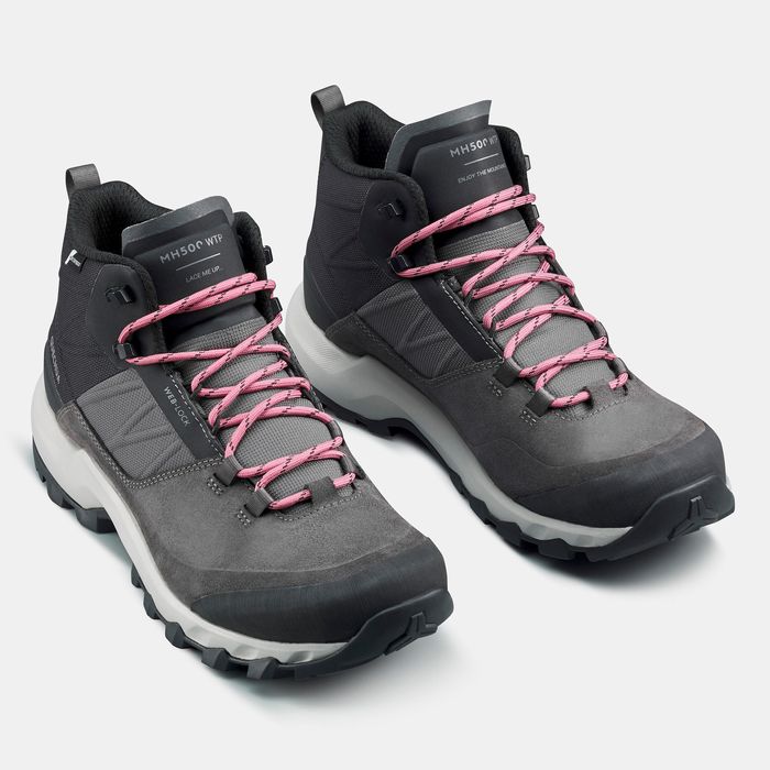 Botas de Caminhada na Montanha Mulher MH500 Impermeável Cinzento
