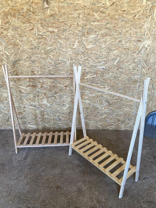 Вішалка вішак підлоговий стійка для одягу рейл деревяна стійка