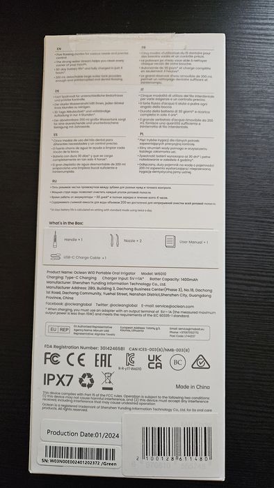 Irrigador oral portátil Oclean W10 selado