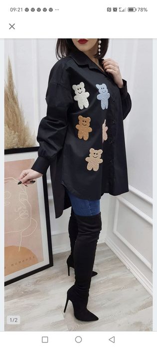 Koszula oversize avery kolorowe misie błękitna 38