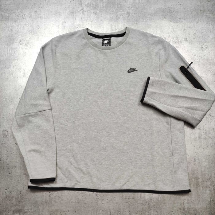 MĘSKA Bluza bez Kaptura PREMIUM Kieszonka Nike Tech Fleece Szara Logo