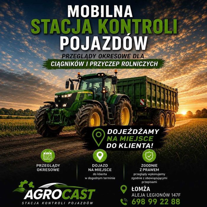 Mobilne przeglądy techniczne Ciągników i Przyczep Rolniczych Łomża i okolice