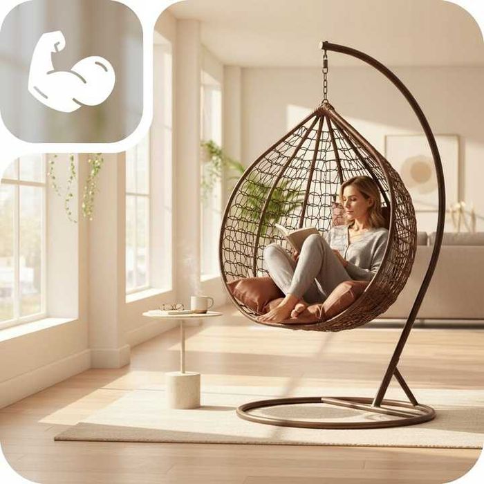 Fotel wiszący kokon ogrodowy kosz bujany huśtawka ze stelażem brązowy