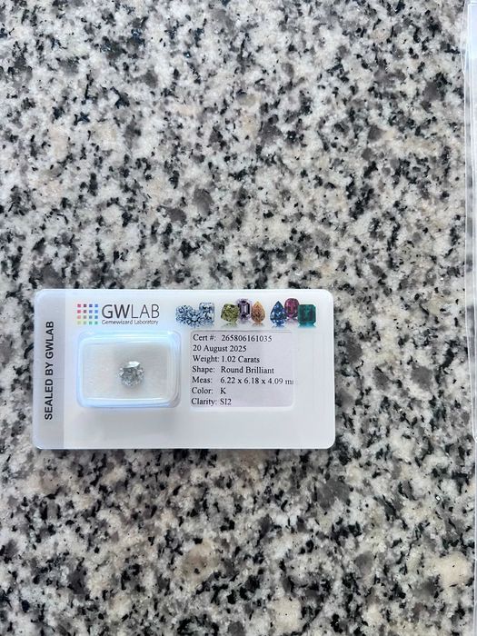 Diamante natural 1,02 ct – round brilliant – certificado gwlab