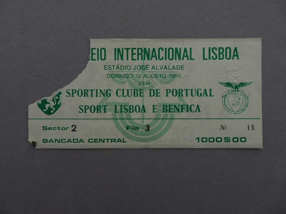 Bilhete futebol Sporting Benfica Torneio Internacional Lisboa 1986