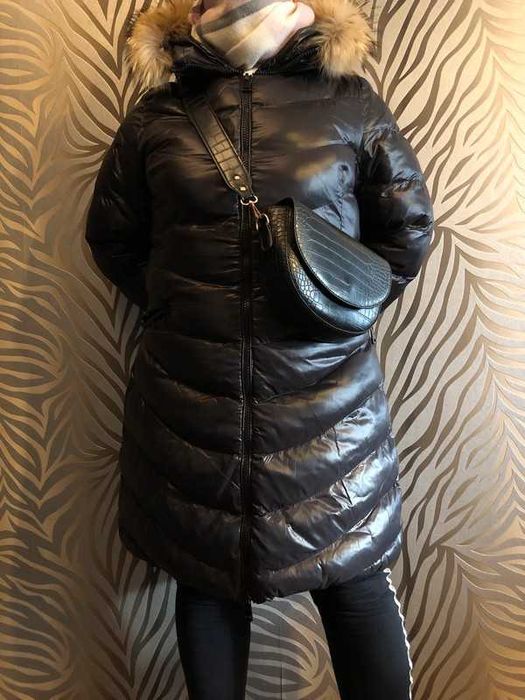 Płaszcz zimowy z prawdziwym futrem jako wypełnienie rozmiar XL