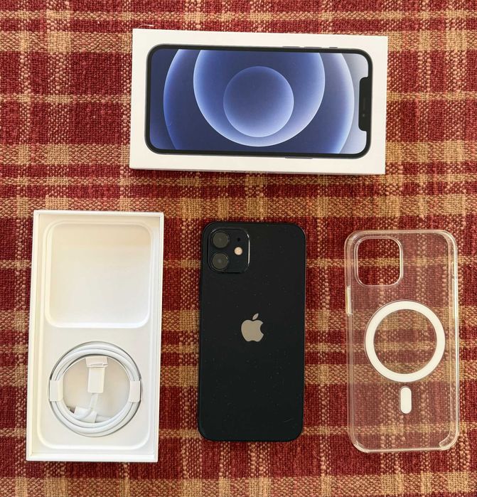 iPhone 12 128 GB Preto – Caixa original + cabo + capa Apple