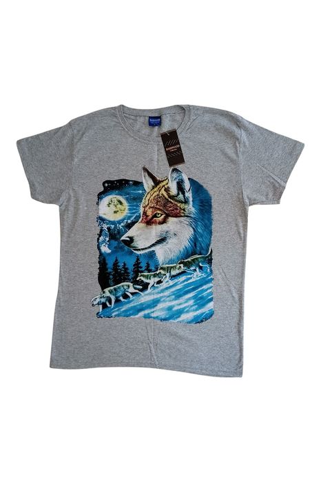 Młodzieżowy t-shirt z nadrukiem wilka, rozmiar L