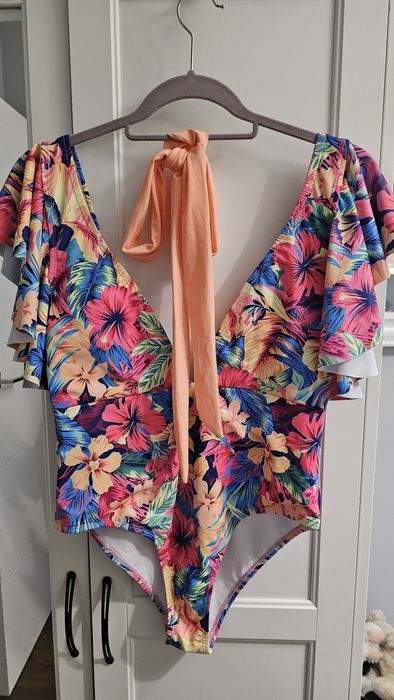 Nowy Hawajski kostium kąpielowy z brzoskwiniowym paskiem rozmiar L