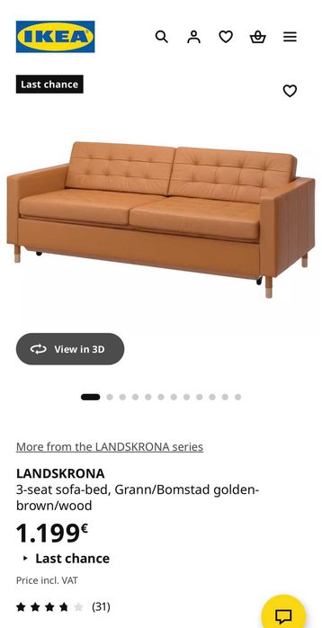 IKEA LANDSKRONA 3-seats sofa bed