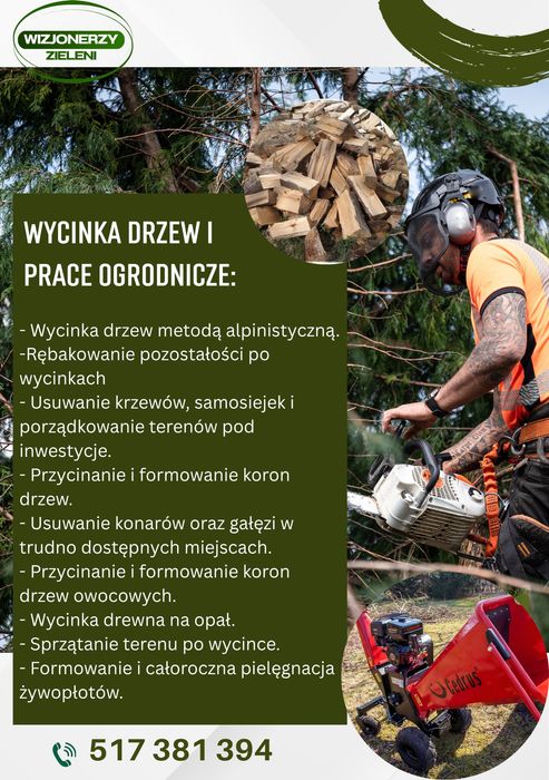 Wycinka drzew, karczowanie działek,  rębakownaie gałęzi