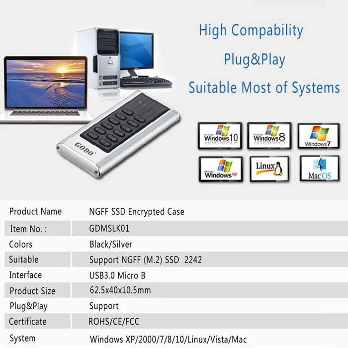 Защищенный паролем Hdd диск 256гб с кнопками. AES-256 шифрование.Usb30
