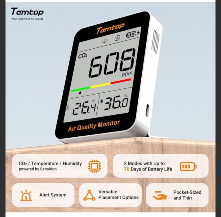 Temtop c1 - термометр, гігросетр, со2, вимірювання якості повітря