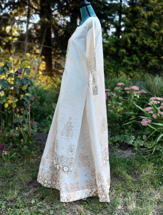 Indyjski komplet XXL 44 beżowy złoty malowany tunika kameez kurta