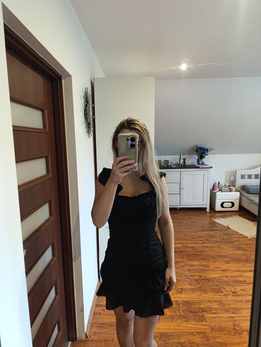 Sukienka marszczona serce dekolt kobieca falbanki XS s