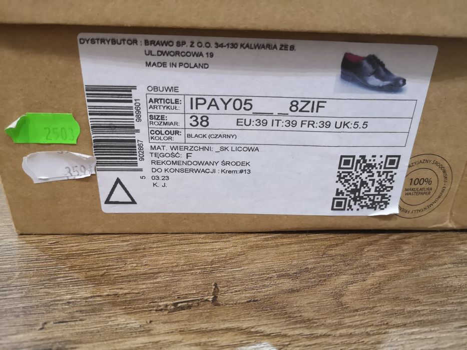Półbuty czarne skórzane r. 38 Ryłko męskie