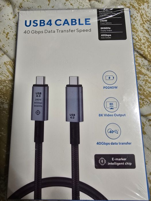 Кабель USB 100 Type-c на Туре-c, 40 Гбит/с
8K, 60 Tu, PD 3/4 BT