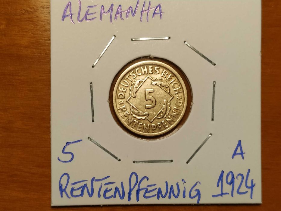 Alemanha - moeda de 5 rentenpfennig de 1924 A (plantas)