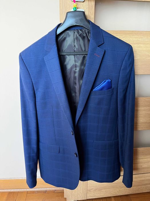 Elegancki garnitur męski KOTEX – Granatowy w kratę – Rozmiar 50/182