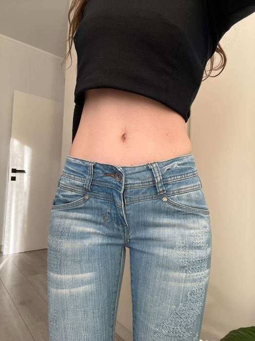 Джинсы низкая талия прямые bootcut flared 36 скинни 2000s 90s голубые