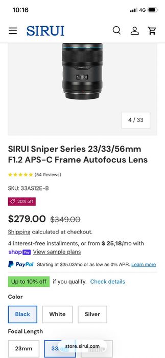 Objetiva 33mm SIRUI SNIPER (e-mount)