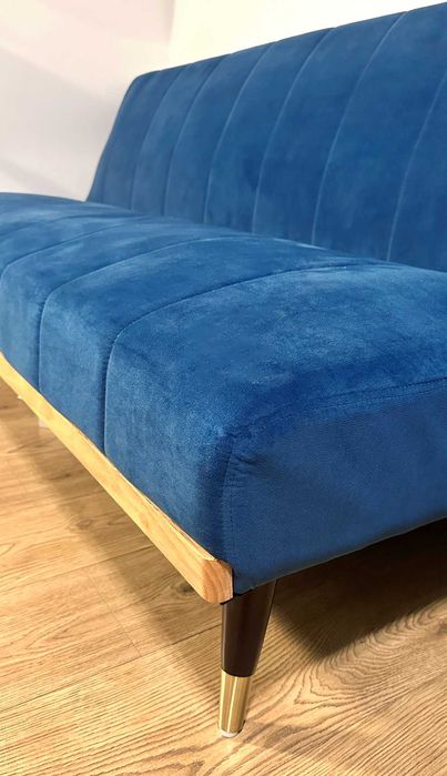 Sofa - rozkładana - welurowa - niebieska - złote nogi